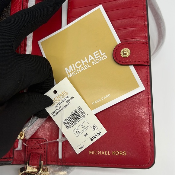 MICHAEL MICHAEL KORS Jet Set Small Studded Faux Leather Logo Phone Crossbody - Picture 11 of 16